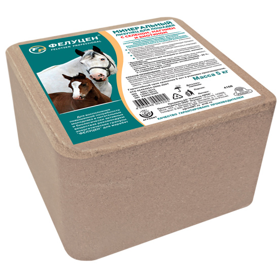 Фелуцен лизунец для лошадей (с магнием, селеном и биотином, литера 4188) брикет 5 кг